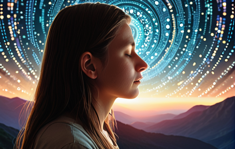 **Prompt 1: From Digital Chaos to Inner Peace**
"A person's journey from being overwhelmed by the chaotic, bright lights and endless scrolling of social media to finding serene inner peace. The left side of the image depicts the person looking stressed, surrounded by a noisy, blurred digital vortex of notifications and comparison-inducing feeds. The right side smoothly transitions to the same person in a calm, meditative state, gently interacting with a screen displaying peaceful nature scenes, guided meditation symbols, and soft, warm light. The overall mood conveys a powerful transformation from digital anxiety to mindful well-being, with a subtle sense of cultural comfort through color palette or serene composition."