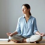 **Prompt for Mental Clarity and Digital Detox:**
    A professional woman in her early 30s, dressed in a modest business casual outfit, sits in a calm, minimalist modern workspace. She is in a meditative pose, eyes gently closed, exuding deep serenity and mental clarity. Soft, diffused natural light illuminates the scene, suggesting a peaceful dawn. Around her, subtle, abstract representations of digital noise and screen light gently dissolve into harmonious, tranquil patterns, symbolizing a digital detox. The overall atmosphere is one of profound inner peace and focused stillness.
    *safe for work, appropriate content, fully clothed, professional, perfect anatomy, correct proportions, natural pose, well-formed hands, proper finger count, natural body proportions, professional photography, high quality.*