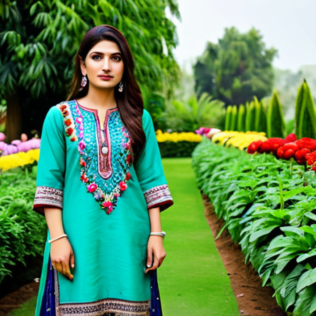 **

"A Pakistani woman, fully clothed in a beautifully embroidered shalwar kameez, standing in a lush green garden filled with colorful flowers, modest clothing, appropriate attire, safe for work, perfect anatomy, natural proportions, professional photography, high quality, bright daylight, family-friendly."

**