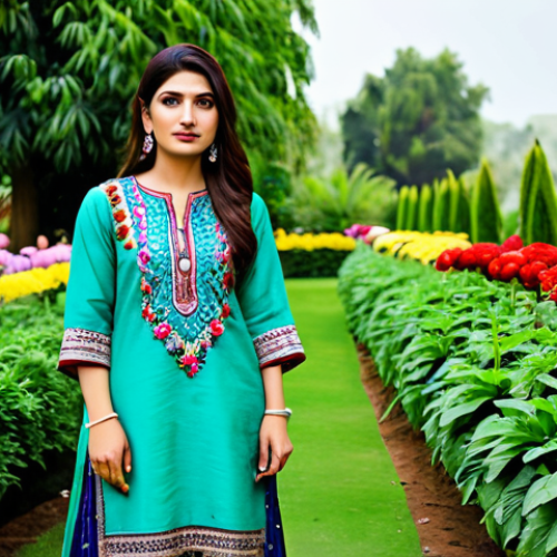 Home 8 **
"A Pakistani woman, fully clothed in a beautifully embroidered shalwar kameez, standing in a lush green garden filled with colorful flowers, modest clothing, appropriate attire, safe for work, perfect anatomy, natural proportions, professional photography, high quality, bright daylight, family-friendly."
**