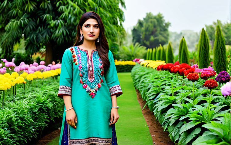 **
"A Pakistani woman, fully clothed in a beautifully embroidered shalwar kameez, standing in a lush green garden filled with colorful flowers, modest clothing, appropriate attire, safe for work, perfect anatomy, natural proportions, professional photography, high quality, bright daylight, family-friendly."
**